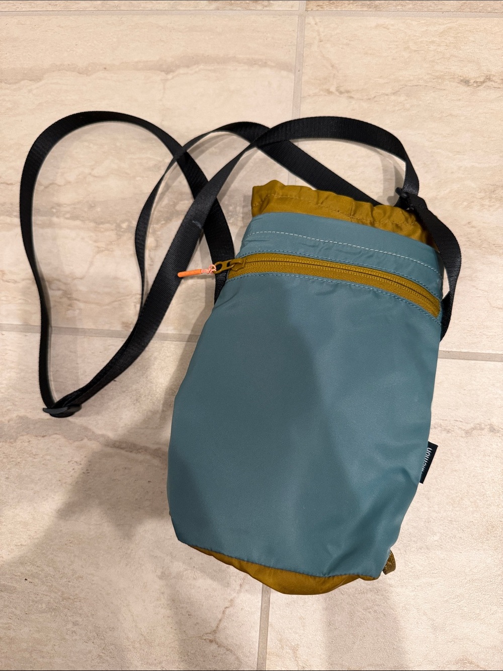 Lululemon Water Bottle Holder Teal Crossbody Sling Bag with Mustard Accents